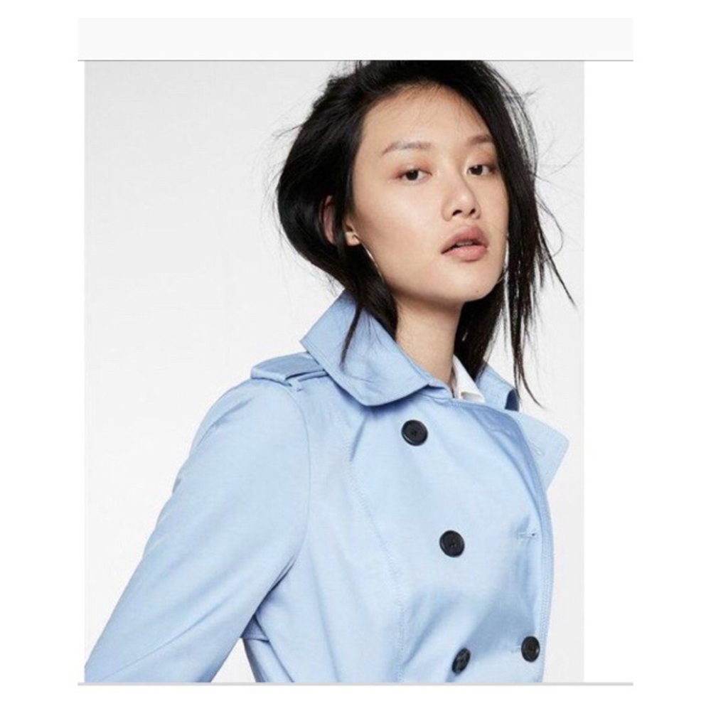 Express Women's Blue Petite Trench Raincoat